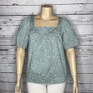Draper James Floral Green Women's Squareneck Peasant Maren Top XL